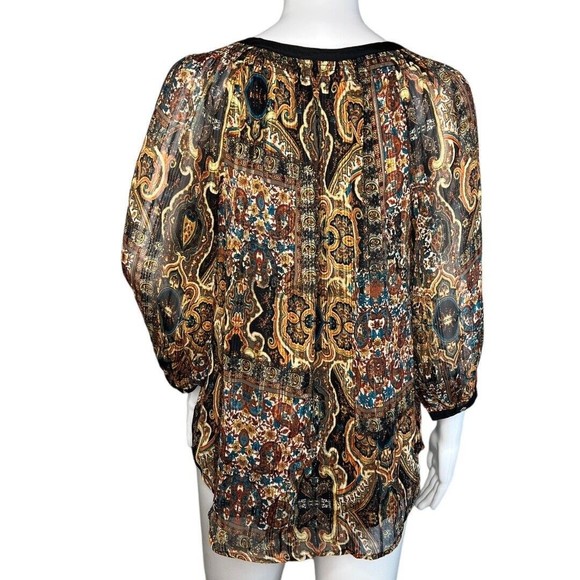 Anthropologie Meadow Rue Blouse Womens Small Black Gold Paisley Marya Peasant - Picture 4 of 8